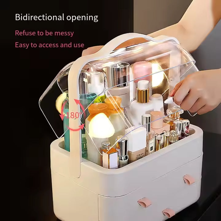 Acrylic Double Door Makeup & Cosmetic Organizer β Stylish, Dustproof & Spacious Storage Solution