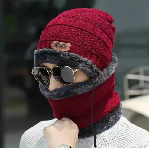 Winter Woolen Beanie Cap & Neck Warmer Combo β Stylish Head & Neck Protection for Men & Women (Random Color) β Free Delivery!