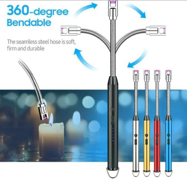 USB Rechargeable Arc Lighter β Flameless, Windproof Design with LED Battery Display & Safety Switch | 360Β° Rotating for Aromatherapy (Random Colors) π¬β¨