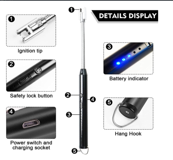 USB Rechargeable Arc Lighter β Flameless, Windproof Design with LED Battery Display & Safety Switch | 360Β° Rotating for Aromatherapy (Random Colors) π¬β¨